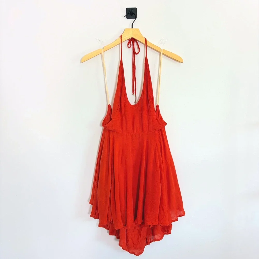 Free People Lille Endless Summer Red‎ Halter Backless Mini Dress Womens XS Boho